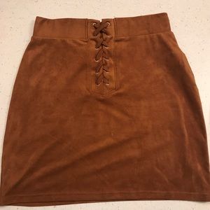 Suede Lace-Front Mini Skirt